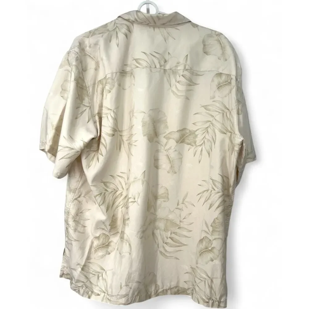 Tori Richard L Pure Silk Embossed Damask Button Up Mens Shirt Tropical Palm Tree - Picture 4 of 4